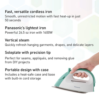 Panasonic NIQL300G Cordless Steam & Dry Iron with Ceramic Soleplate, Green