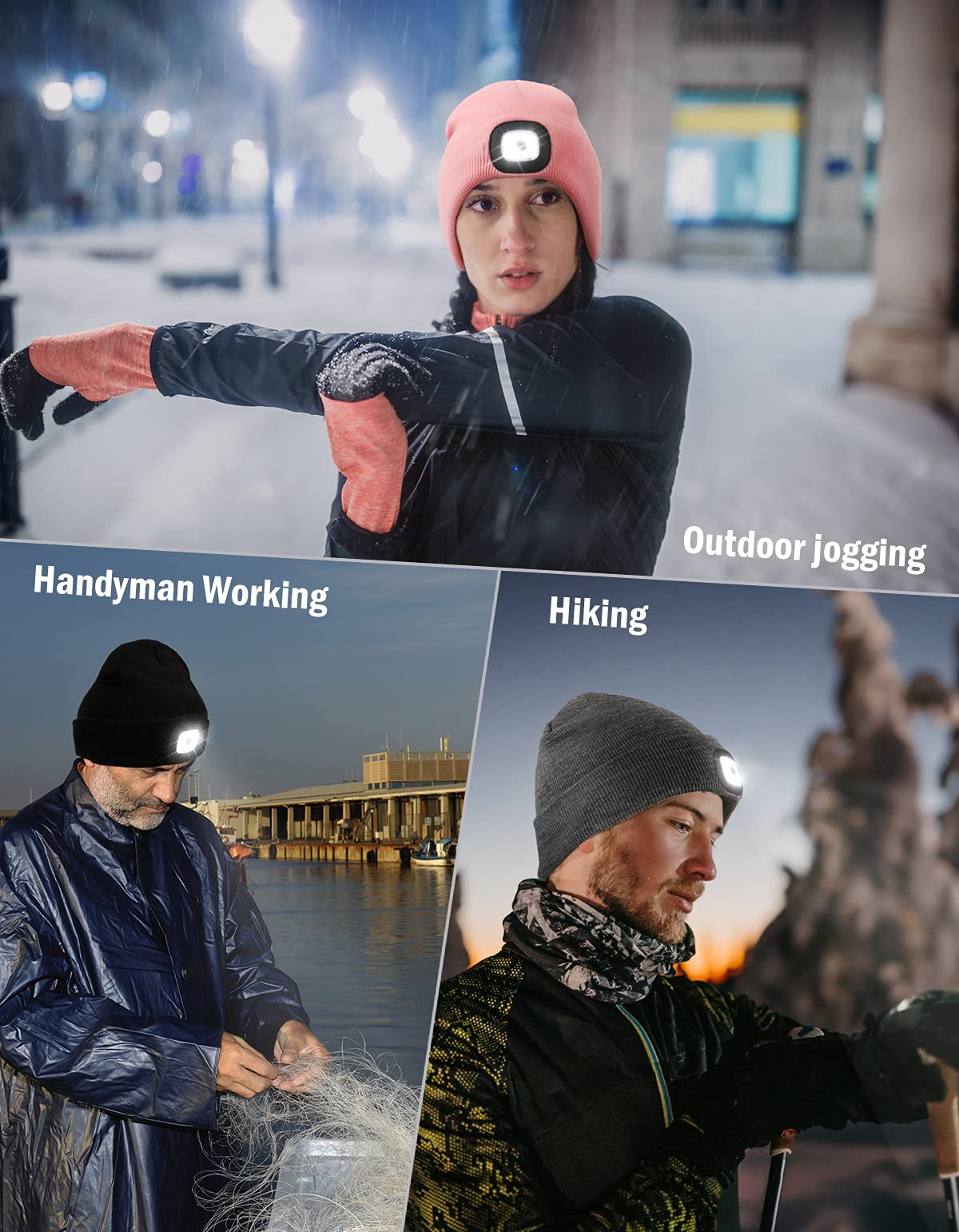 Gifts for Men, Unisex LED Beanie Hat with Light, 4 LED USB Rechargeable Hands Free Headlamp Winter Warm Knitted Cap, Flashlight Lights Hat Torch Skull Cap Women Men Gifts for Camping Hiking (Grey) 🍁 All In One Marketplace Canada