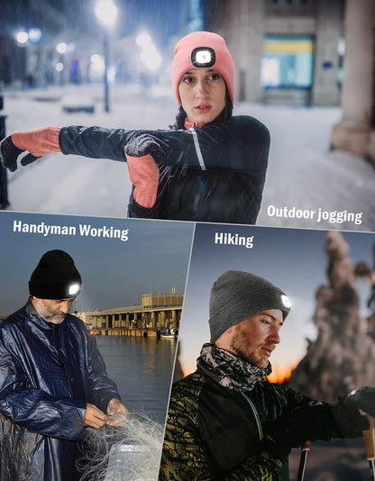Gifts for Men, Unisex LED Beanie Hat with Light, 4 LED USB Rechargeable Hands Free Headlamp Winter Warm Knitted Cap, Flashlight Lights Hat Torch Skull Cap Women Men Gifts for Camping Hiking (Grey) 🍁 All In One Marketplace Canada