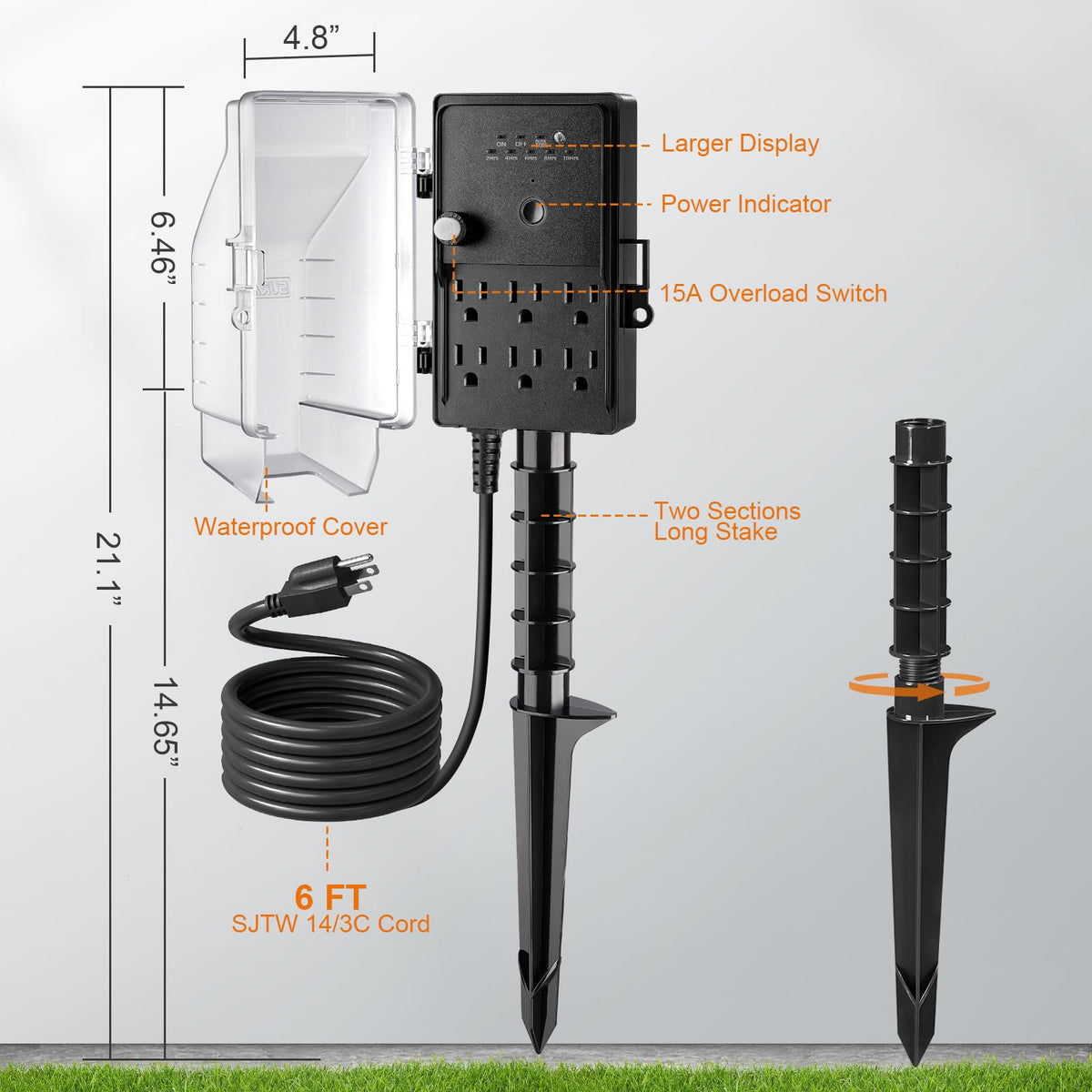SURAIELEC Outdoor Power Stake Timer, Dusk to Dawn Weatherproof Light Timer 🍁 All In One Marketplace Canada
