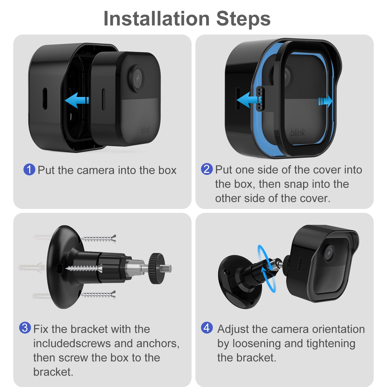 All-New Blink Camera Mount for Outdoor 4/2K+, 3 Pack Protective Cover and 360 Degree Adjustable Mounting Bracket, Blink Sync Module Outlet Mount (Black)