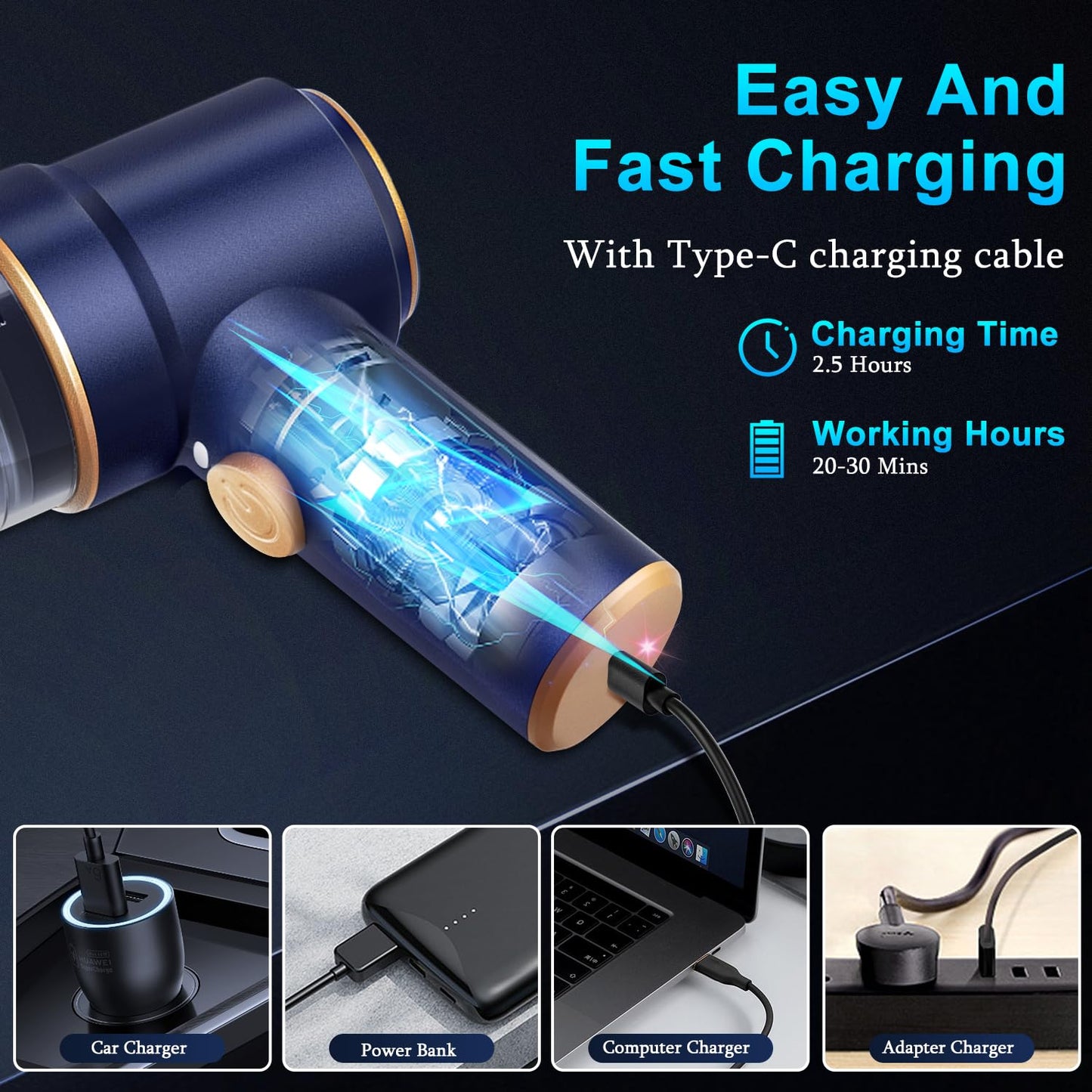 KMM Handheld Car Vacuum Cleaner, 19000Pa Vacuum Cleaner and Air Duster, 120W High Power Hand Held Vacuum with LED Light and Multi-Nozzles for Car, Home, Office, Pet Medium - Available at All In One Marketplace Canada