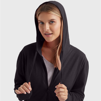 Hanes Women's Jersey Full Zip Hoodie, Black, X-Large