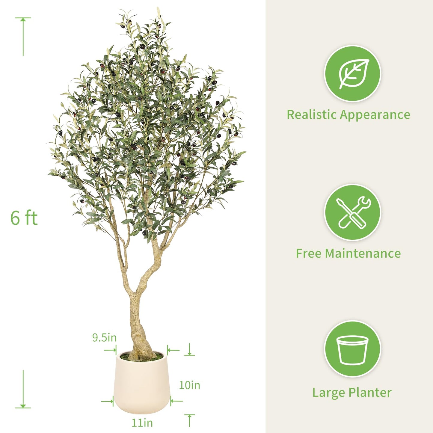 Realead 6ft Artificial Olive Tree with Tall Exquisite Planter - Realistic Faux Olive Tree with Thick Trunk and Lifelike Fruits - Large Fake Olive Tree for Home Office Decor - Available at All In One Marketplace Canada