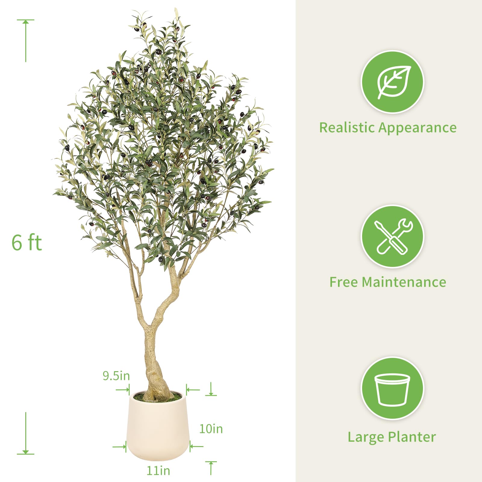 Realead 6ft Artificial Olive Tree with Tall Exquisite Planter - Realistic Faux Olive Tree with Thick Trunk and Lifelike Fruits - Large Fake Olive Tree for Home Office Decor - Available at All In One Marketplace Canada