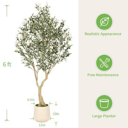 Realead 6ft Artificial Olive Tree with Tall Exquisite Planter - Realistic Faux Olive Tree with Thick Trunk and Lifelike Fruits - Large Fake Olive Tree for Home Office Decor - Available at All In One Marketplace Canada