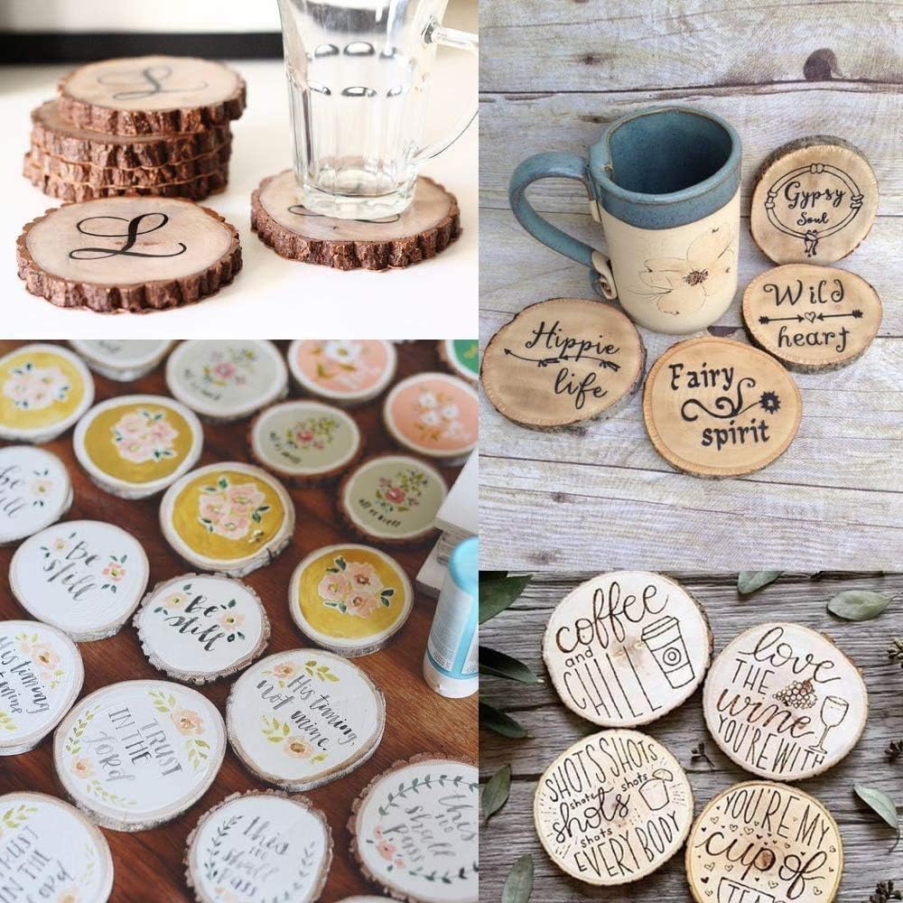 Unfinished Natural Wood Slices 20 Pcs 3.5-4 inch Craft Wood kit Circles Crafts Christmas Ornaments Rustic Wedding Decoration DIY Crafts with Bark for Crafts 🍁 All In One Marketplace Canada