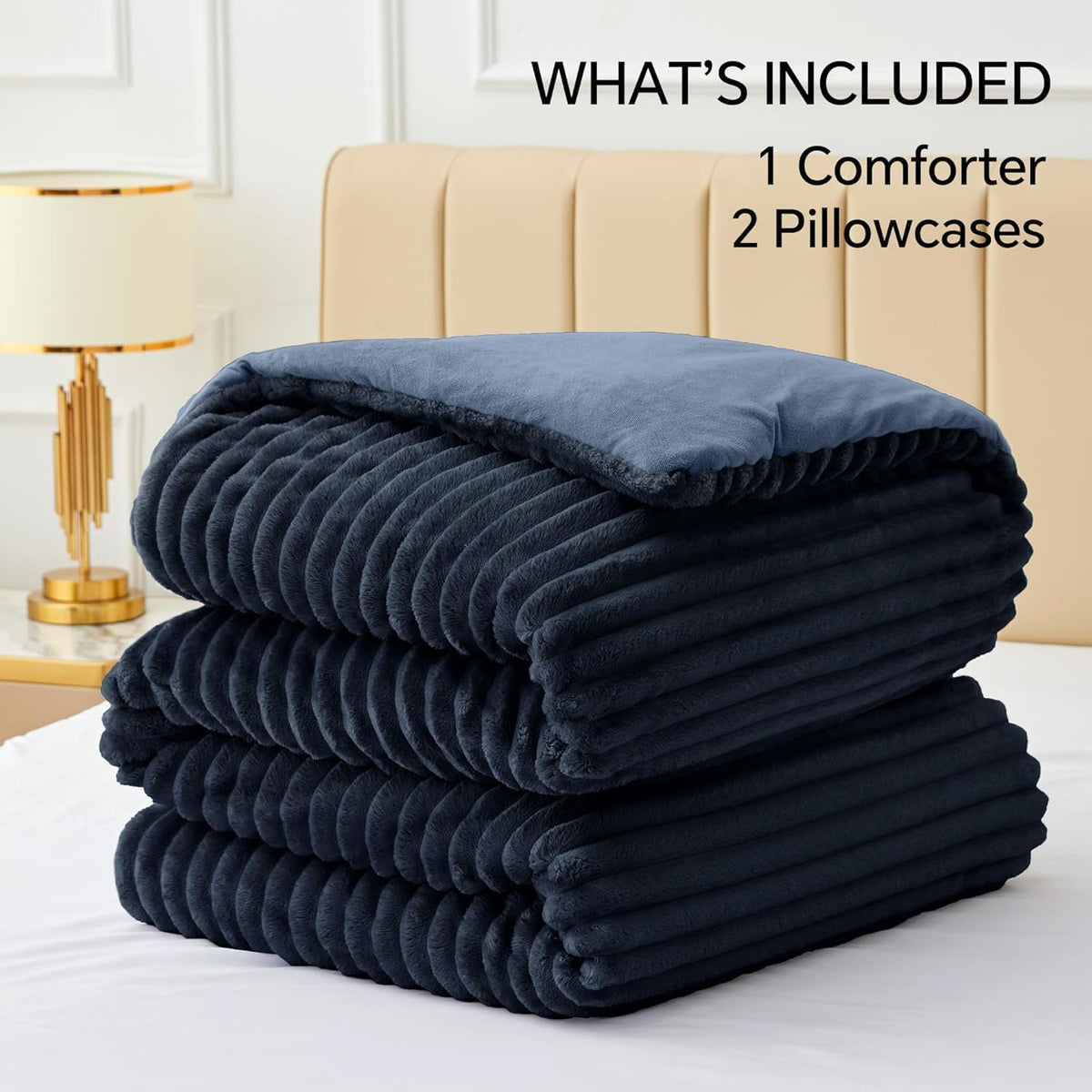 BEDELITE Fleece Queen Comforter Set, Soft Fluffy Bedding Set, Navy 🍁 All In One Marketplace Canada
