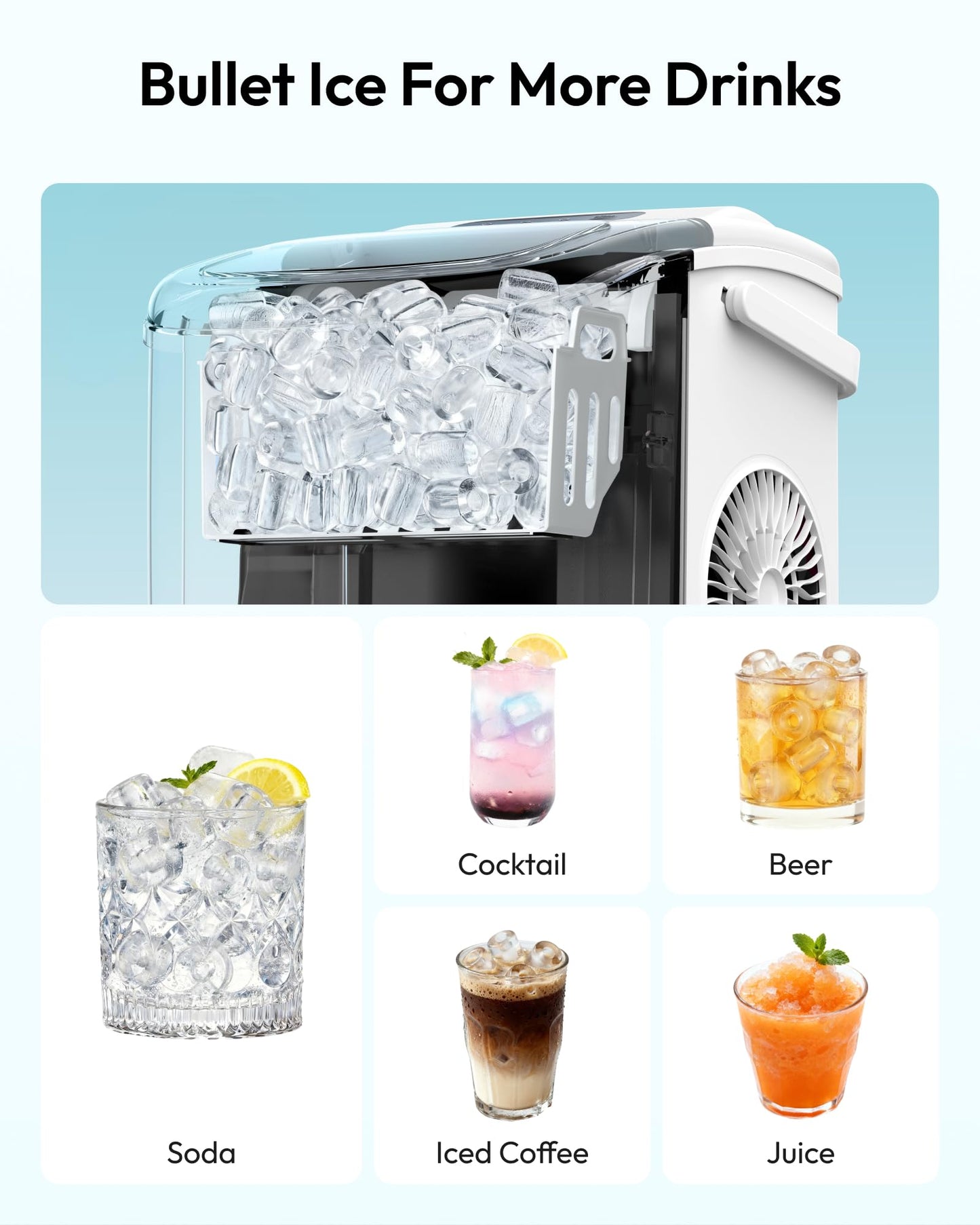 EUHOMY Countertop Ice Maker Machine with Handle, 26lbs Per Day, 9 Ice Cubes Ready in 6 Mins, Auto-Cleaning Portable Ice Maker with Basket and Scoop, for Home/Kitchen/Camping/RV (White)
