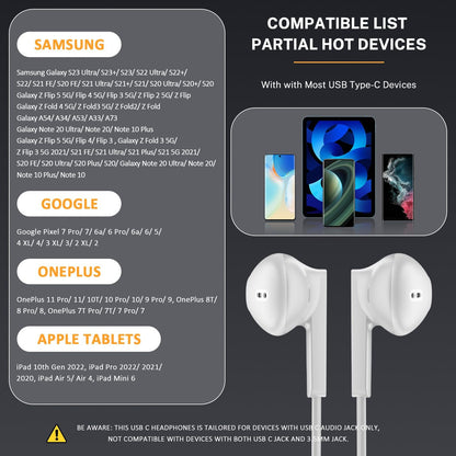 USB C Headphones, Type C Wired Earbuds for iPhone 17 15/16/ 15 Pro/ 15 Pro Max Headphones with Microphone Noise Isolation Stereo Wired Earphones for Samsung Galaxy S25 S24 S23 Ultra S22 S21FE Android