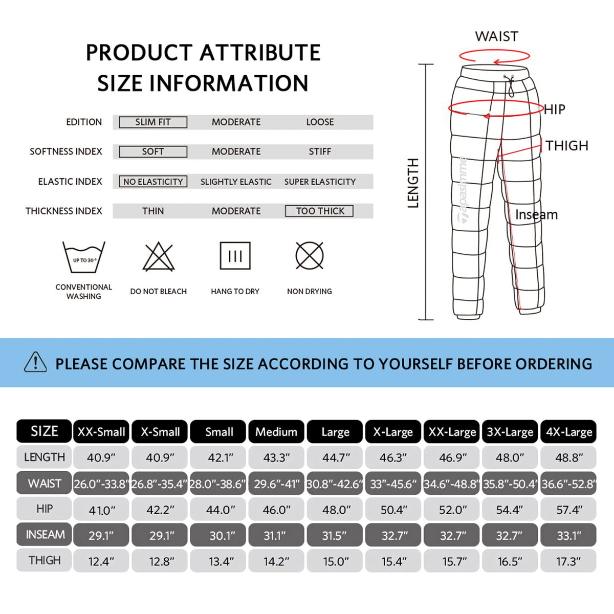 Tapasimme Men, Women Winter Warm Loose Utility Down Pants Sassy High Waisted Nylon Compression Snow Trousers (Medium, Black) 🍁 All In One Marketplace Canada