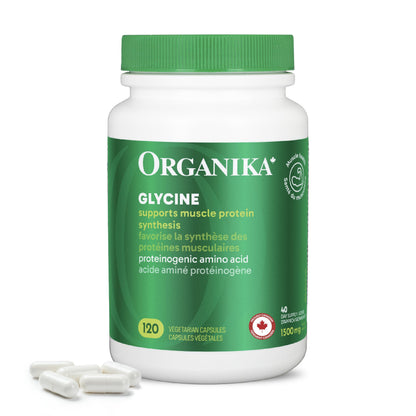 Organika Canadian-Made Glycine - Proteinogenic Amino Acid - Aids Protein Synthesis, Collagen Formation, Joint and Muscle Health, Calming Effect - 120caps
