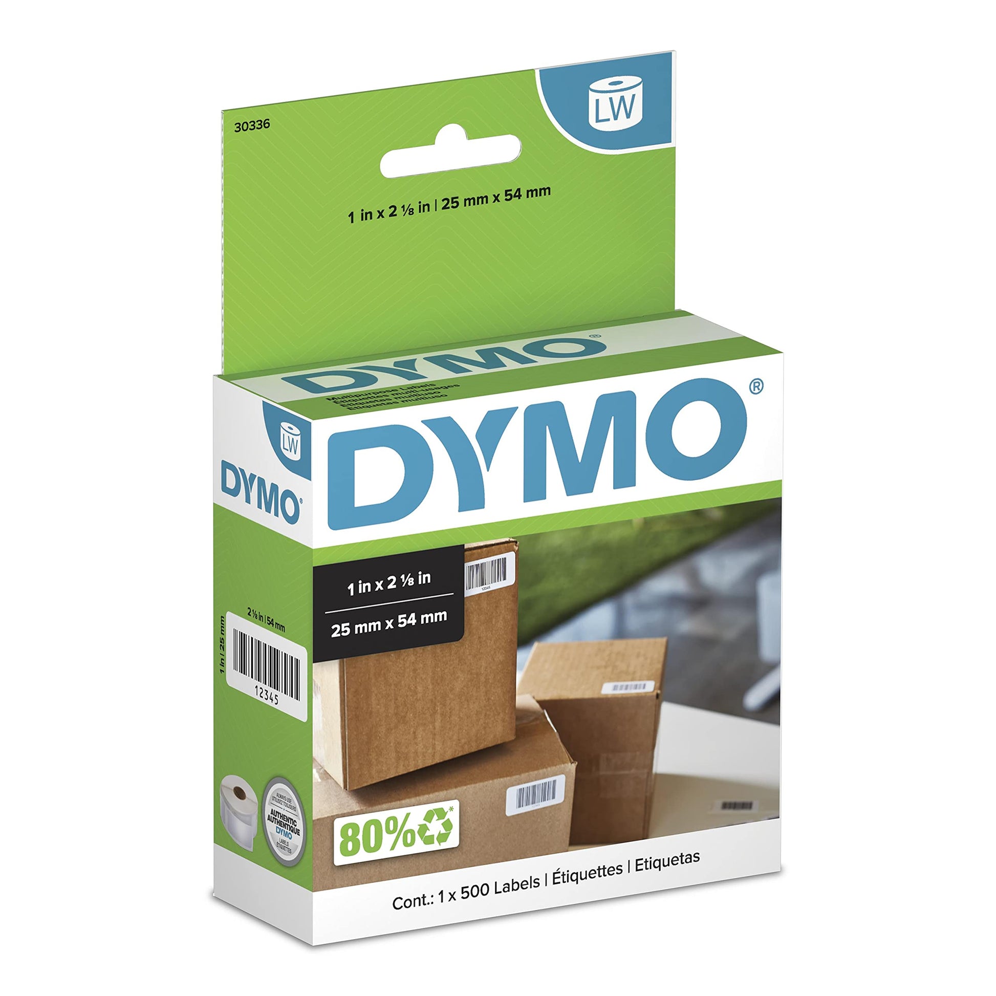 DYMO LW Multi-Purpose Labels for LabelWriter Printers, 1" x 2-1/8" (25 x 54 mm) Stickers, Black Print, White Label Maker Tape, 1 Roll of 500 - Great for Barcodes DYMO