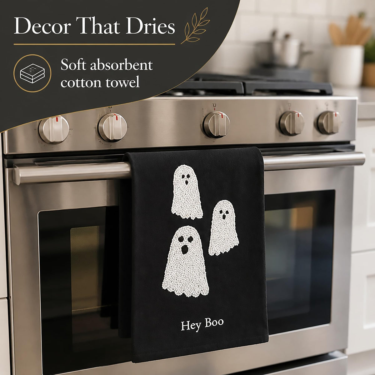 Mud Pie Halloween Bead Towel, Ghost, 26" x 14"
