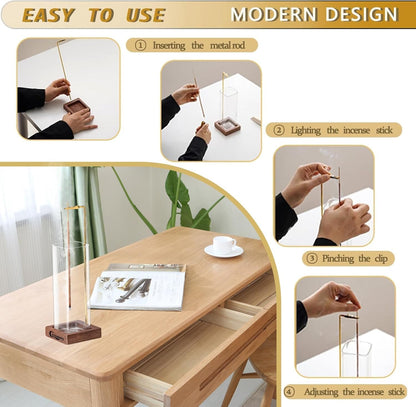 Ceremony Incense Holder, Wooden Incense Holder for Sticks with Glass Ash Catcher, Anti-ash Incense Burner with a Ash Brush for Meditation Yoga Spa Room Decor - Available at All In One Marketplace Canada