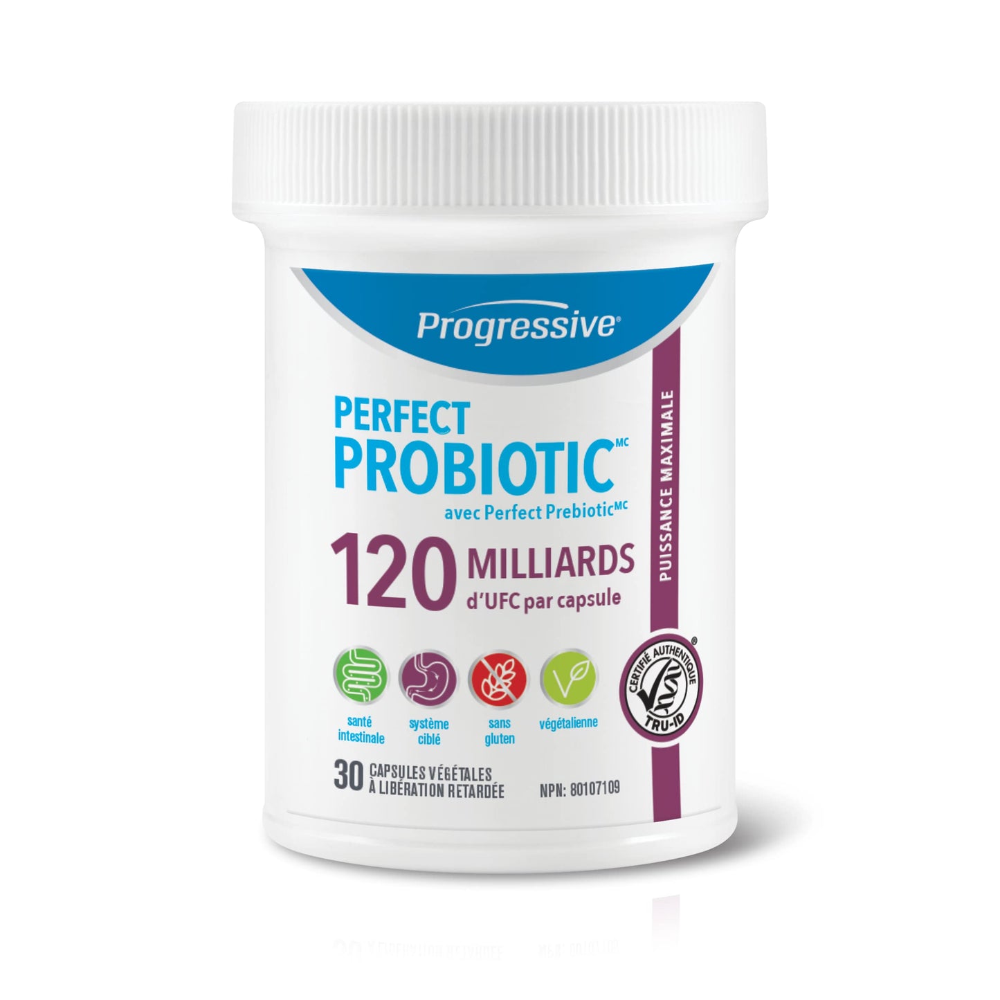 Progressive Perfect Probiotic 120 Billion CFU, Ultra-Strength 11-Strain Formula + Prebiotic Blend, with Lactobacillus plantarum and L. rhamnosus, Delayed-Release Guaranteed Potency, DNA-Verified, Gut and Digestive Support, 30 Vegan Capsules Progressive Health