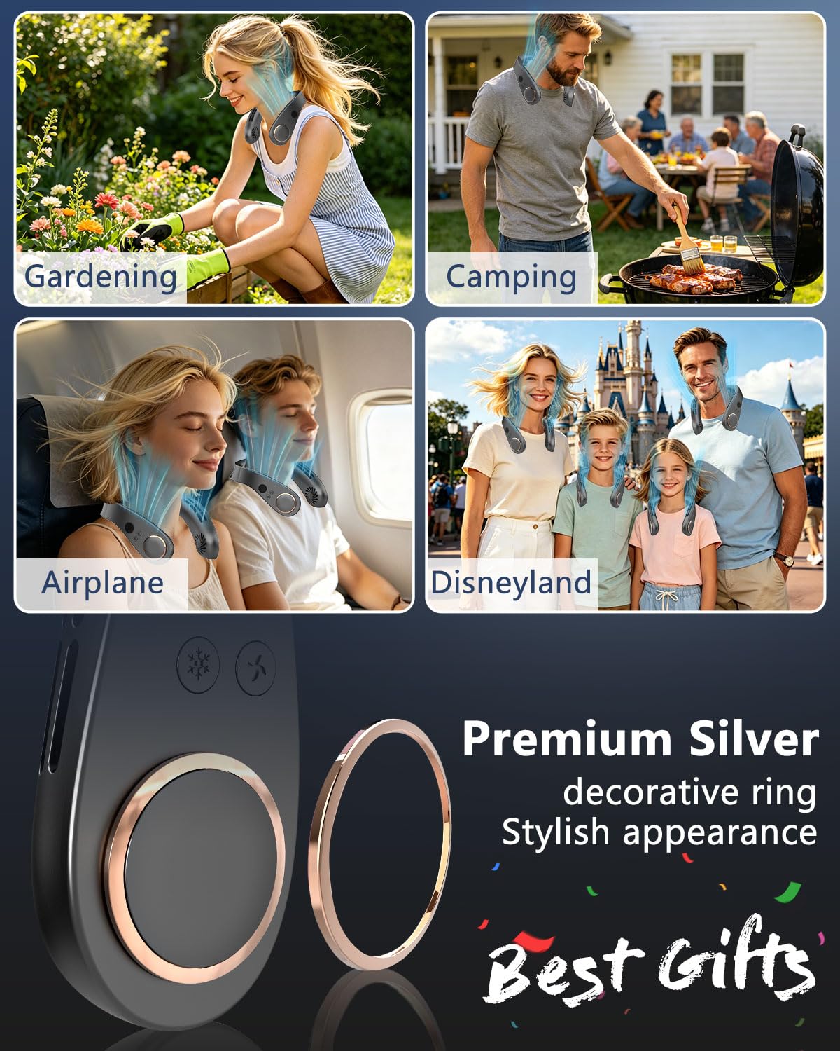 Neck Fan with Cooling Plate-5500mAh Rechargeable, Ultra Quiet Operation, 5 Speeds & 3 Cooling Modes, USB-C Fast Charging, LED Display Battery & Speed, Bladeless Wearable Neck Cooler for Travel Black - Available at All In One Marketplace Canada