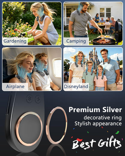 Neck Fan with Cooling Plate-5500mAh Rechargeable, Ultra Quiet Operation, 5 Speeds & 3 Cooling Modes, USB-C Fast Charging, LED Display Battery & Speed, Bladeless Wearable Neck Cooler for Travel Black - Available at All In One Marketplace Canada