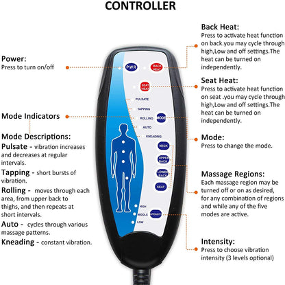 Snailax Massage Seat Cushion, Back Massage Chair Pad with Heat, Full Back and Thighs Massage with 10 Vibration Massage Motors, 2 Heat Levels, Christmas Gifts for men 🍁 All In One Marketplace Canada