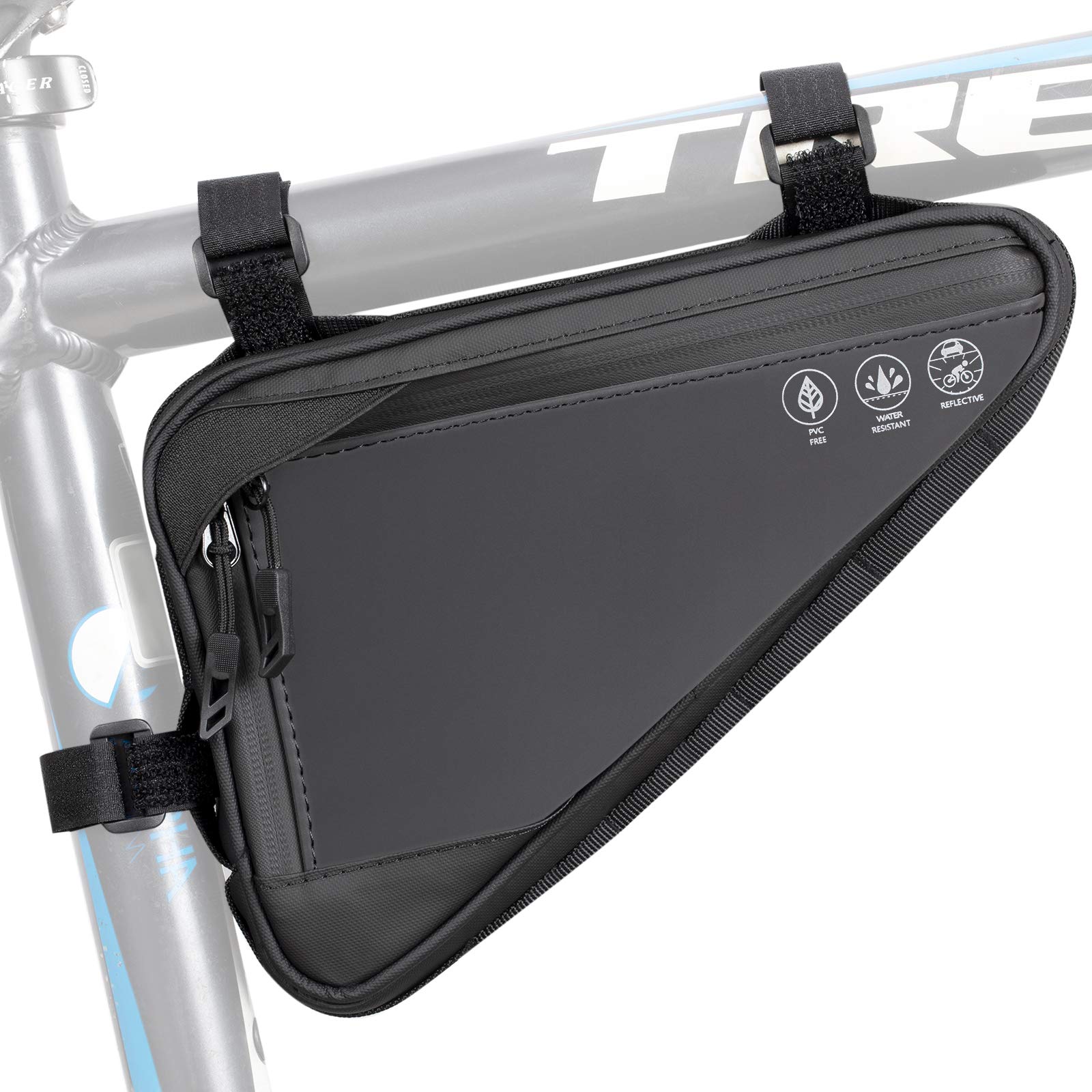 WOTOW Bike Frame Storage Bag, Water Resistant Cycling Reflective Triangle Handlebar Top Tube Bag Under Seat Pouch Strap-On Adjustable Install Position Tool Accessories Pack for Mountain Road Bike - Available at All In One Marketplace Canada