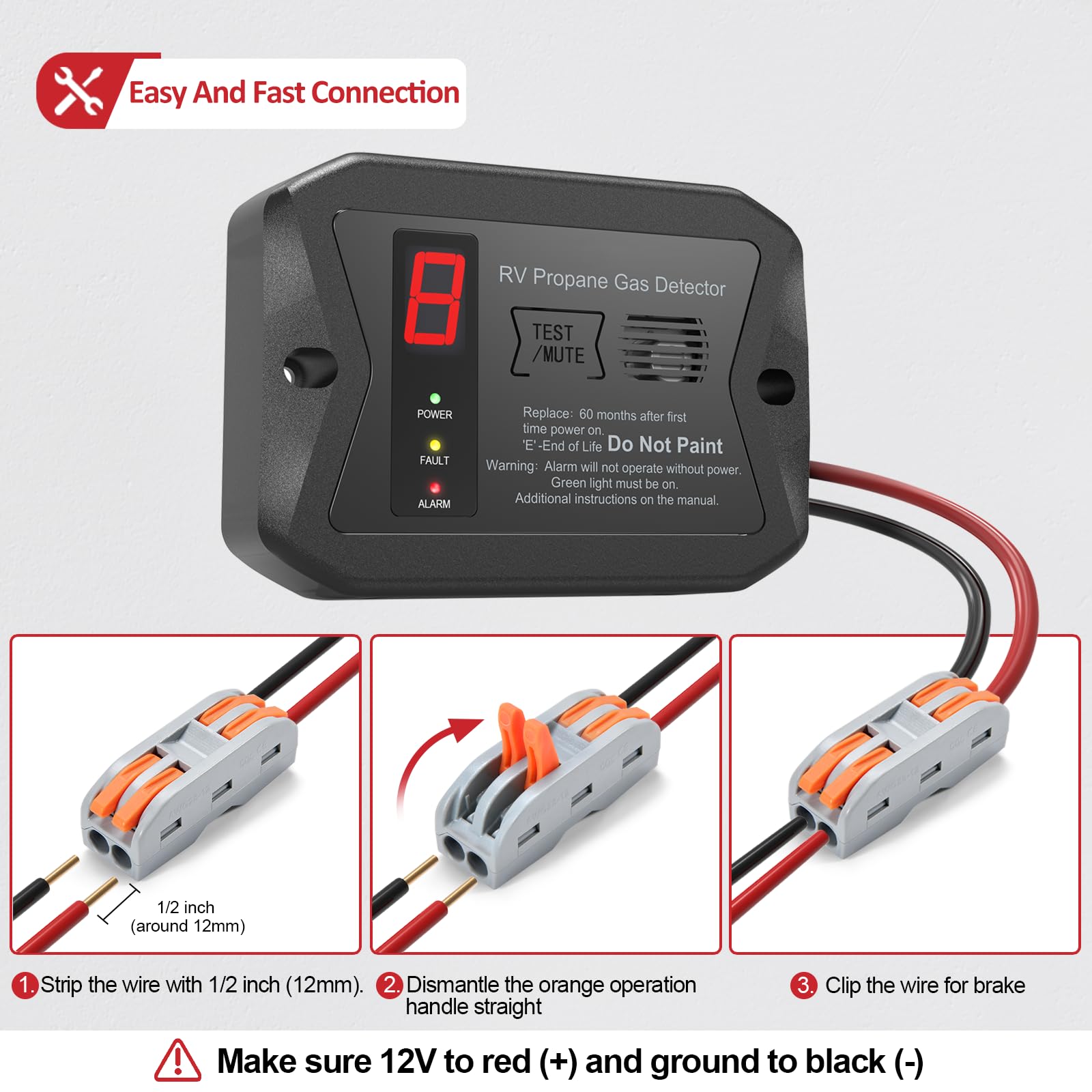 RV Propane Gas Detector, Digital Propane/LP Gas Alarm-12V DC for Motorhome Travel Trailer, Motor Coach, Truck Camper, (R501 Black) - Available at All In One Marketplace Canada