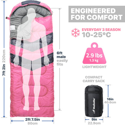 MalloMe Sleeping Bag for Adults Kids Boys & Girls for Winter, Fall & Spring - Single & Double - Waterproof Lightweight & Portable Backpacking Camping & Hiking Outdoor Travel with Compact Bag 🍁 All In One Marketplace Canada