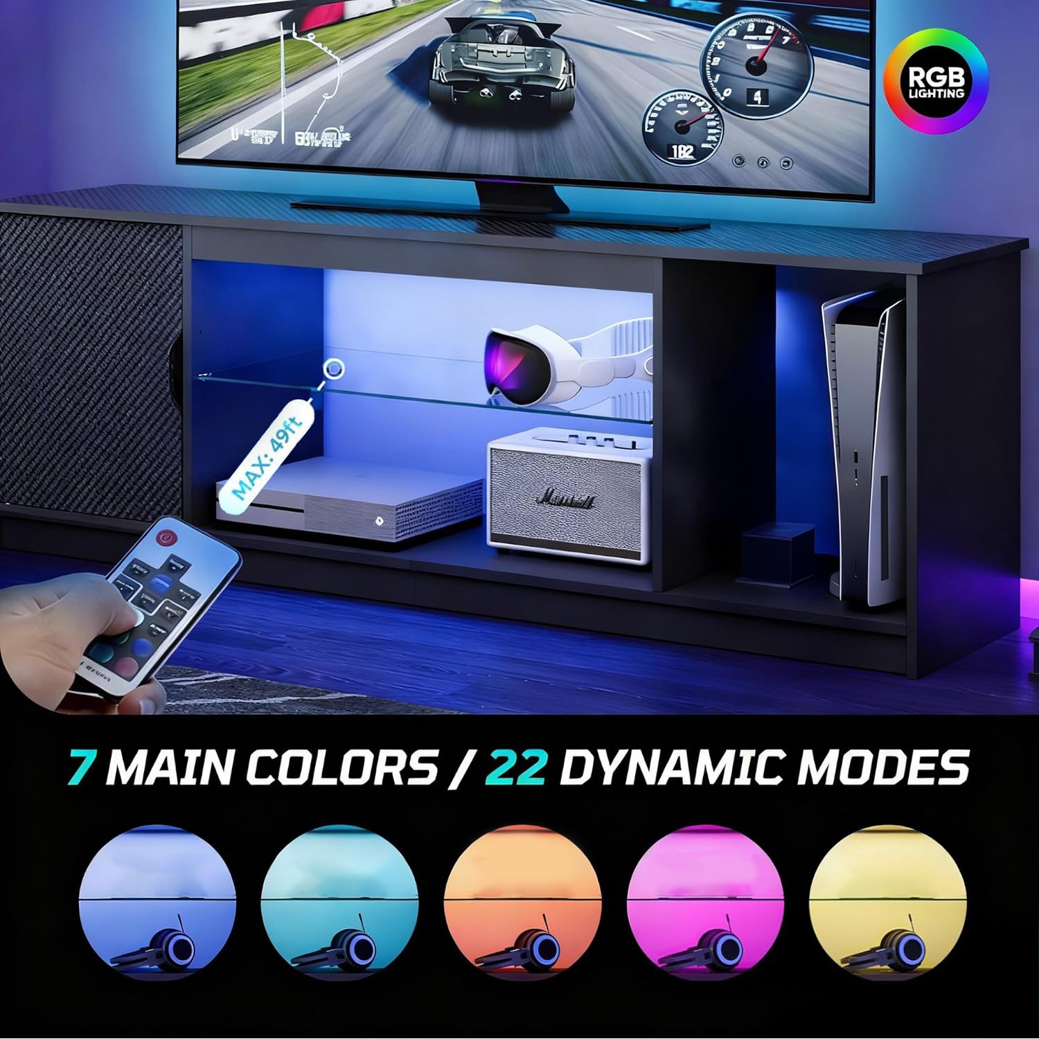 Bestier 57 inch TV Stand for 65 Inch TV, Black Entertainment Center Bestier