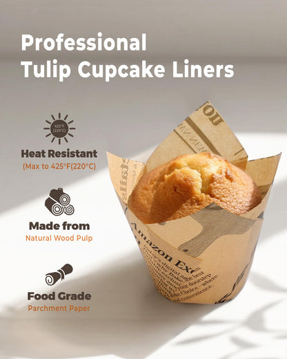 Bake Choice 200pc Standard Tulip Cupcake Liners for Baking, Newspaper Print 🍁 All In One Marketplace Canada