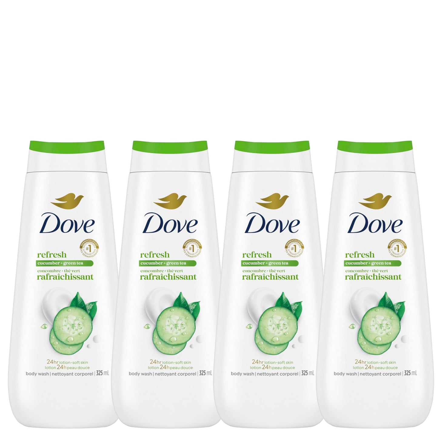Dove Refresh Body Wash Cucumber & Green Tea 24H Freshness, 325mL, 4-Pack Dove