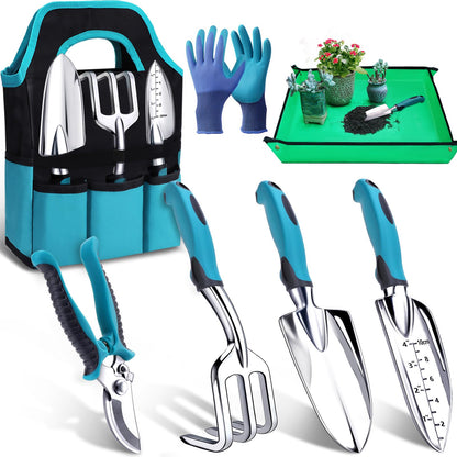 Kynup Gardening Tools 7-Piece, Heavy Duty Garden Tools Set with Non-Slip Ergonomic Handle, Repotting Mat, Rust-Proof, Gardening Hand Tools with Handbags and Gloves, Gardening Gifts for Women and Men - Available at All In One Marketplace Canada