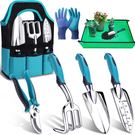 Kynup Gardening Tools 7-Piece, Heavy Duty Garden Tools Set with Non-Slip Ergonomic Handle, Repotting Mat, Rust-Proof, Gardening Hand Tools with Handbags and Gloves, Gardening Gifts for Women and Men - Available at All In One Marketplace Canada