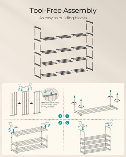 SONGMICS Shoe Rack, 4-Tier Shoe Organizer, Sturdy Storage Shelf, Upright or Upside Down, for 20-25 Pairs, Stackable, for Entryway, 30 x 92 x 75 cm, Black ULSA14BK