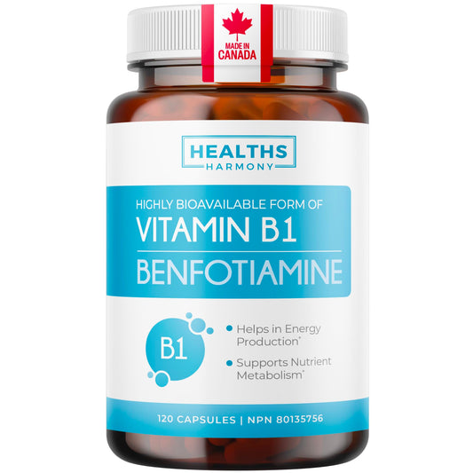 Vitamin B1 Benfotiamine 100mg - High Absorption Energy & Metabolism Support - Highly Bioavailable Thiamine B1 Supplement to Support Energy Production & Metabolism - Made in Canada, Non-GMO - 120 Ct - Available at All In One Marketplace Canada