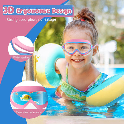 Kids Goggles Swimming, 2 Pack Kids Swimming Goggles for Age 4-14 Wide Vision Anti-Fog UV Protection Waterproof for Boys Girls