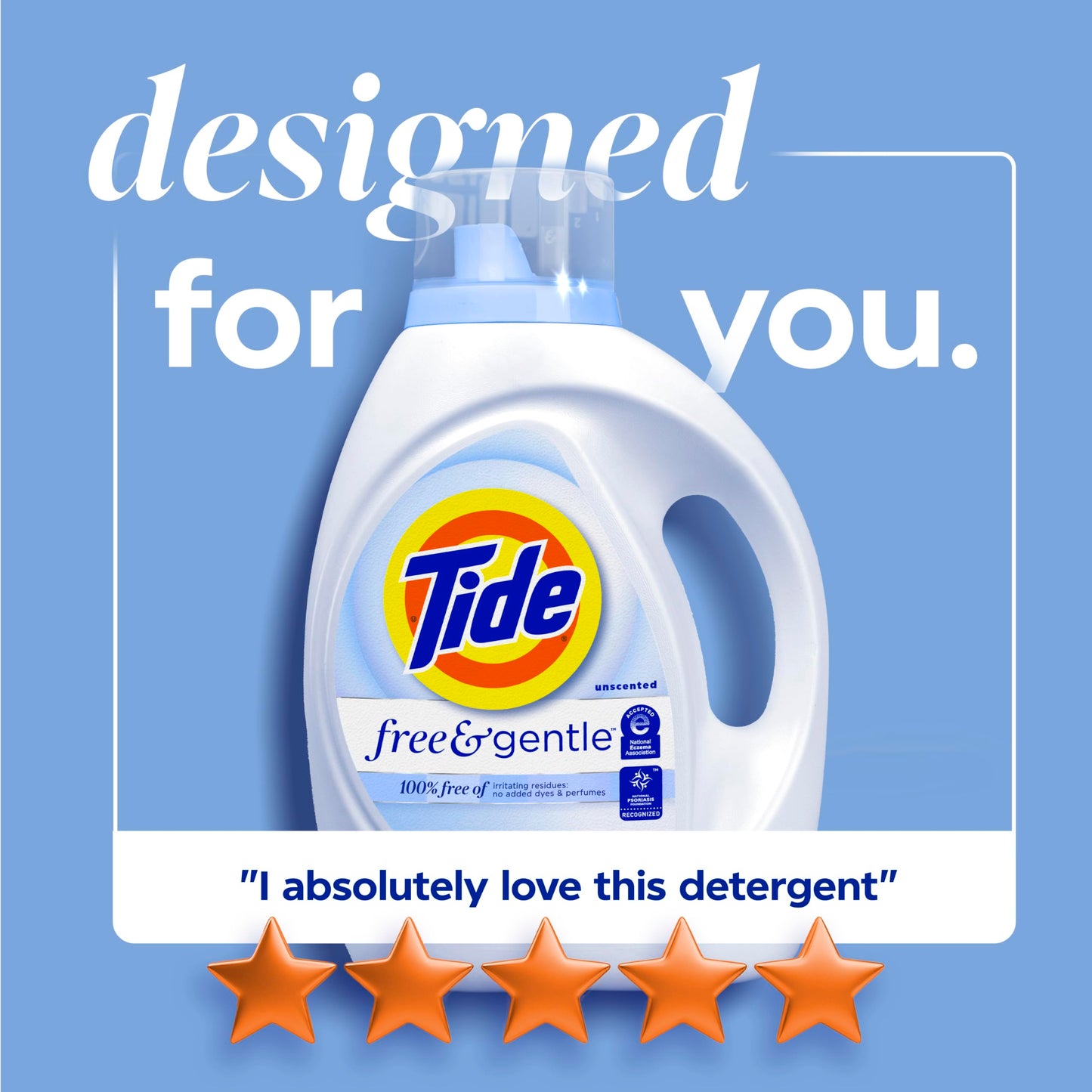 Tide Free & Gentle Liquid Laundry Detergent, Tide Laundry Detergent, Clean Laundry Detergent, 100 Loads, 3.9L