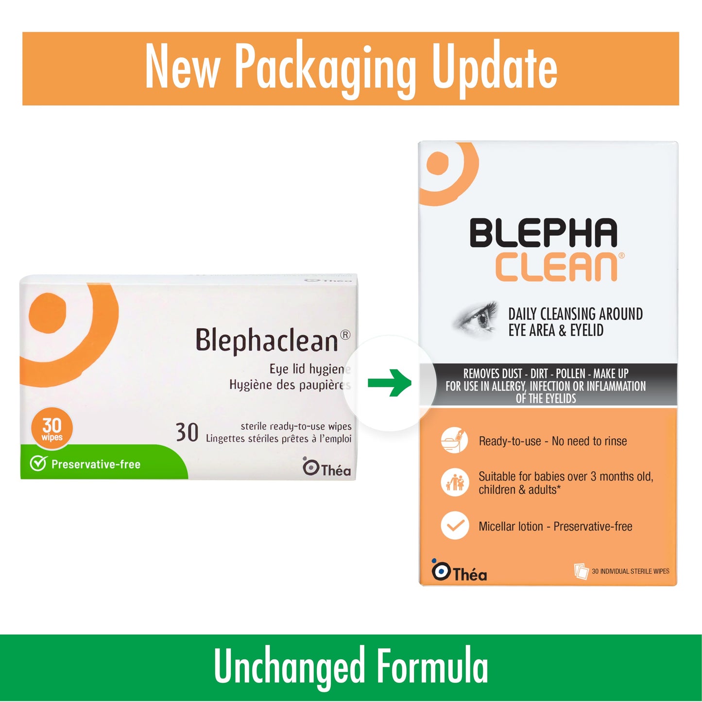 Thea Pharma BlephaClean Lid Wipes - Gentle, Sterile Ready-to-Use for Daily Lid Care, Ideal for those diagnosed with Dry Eye, including MGD & Blepharitis and Infants, Individually Wrapped - 30 Wipes - Available at All In One Marketplace Canada