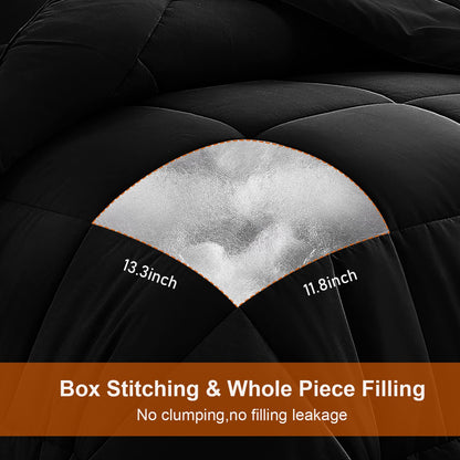 All Season Queen Comforter Set 3 PCs Soft Quilted Down Alternative Comforter+2 Pillow Shams with Corner Tabs,Winter Summer Warm Fluffy,Machine Washable(Black, Queen) 🍁 All In One Marketplace Canada