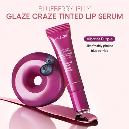 LANEIGE Glaze Craze Tinted Hydrating Lip Serum for Glossy, Nourished Lips with Plumping Polypeptides, Blueberry Jelly
