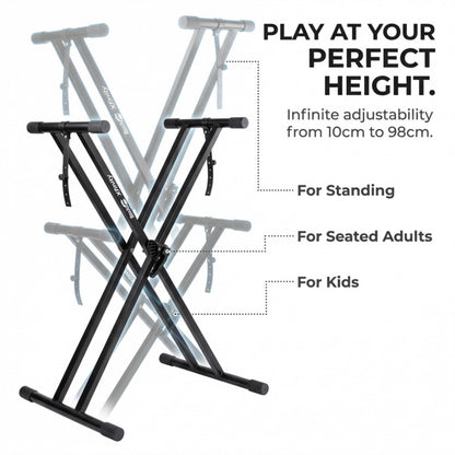 RockJam Xfinity Heavy-Duty, Double-X, Pre-Assembled, Infinitely Adjustable Piano Keyboard Stand with Locking Straps