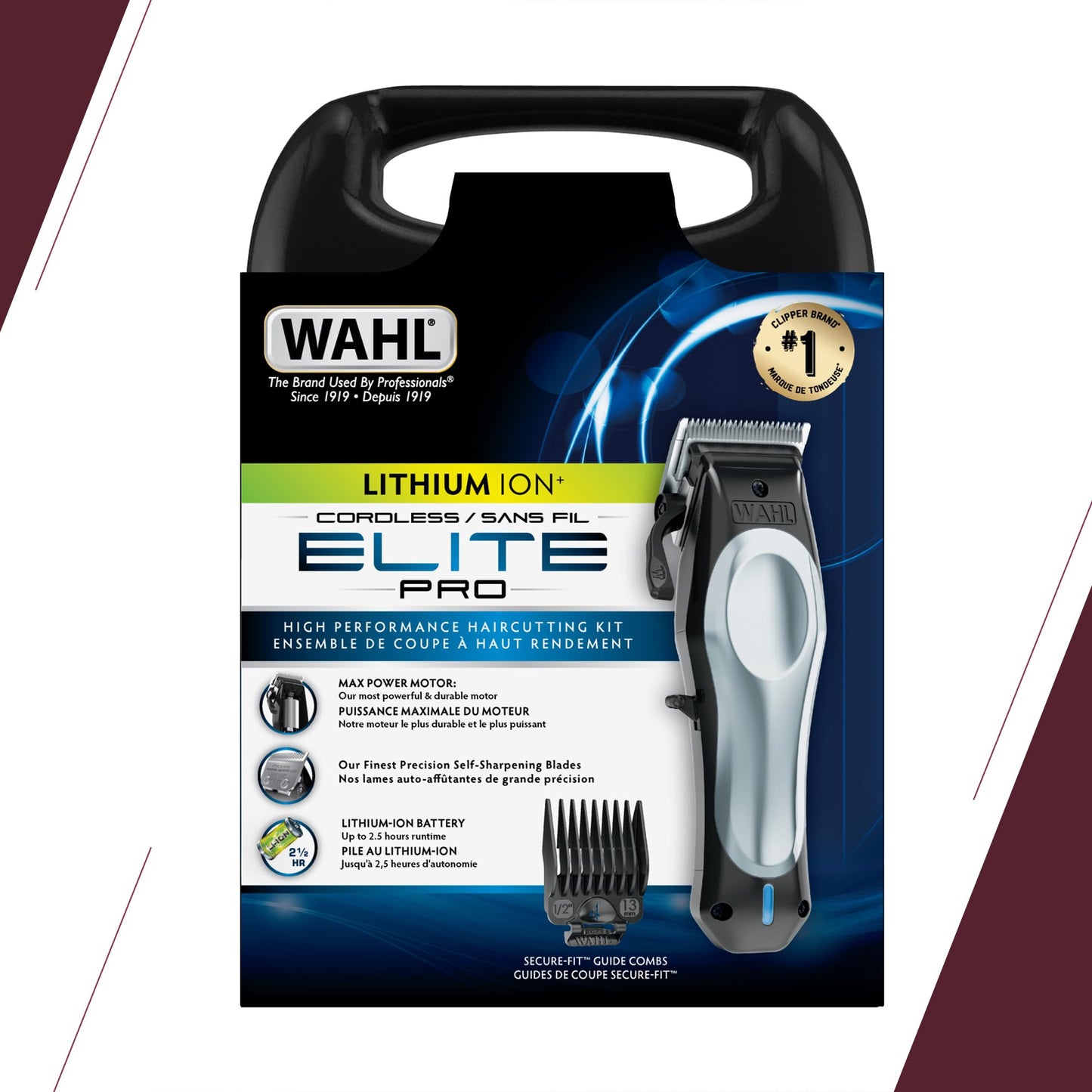 Wahl Elite Pro Cordless Lithium-Ion Hair Clipper Kit – 40% Faster Cutting, Adjustable Taper Lever, Quick-Charge 15 min for 5 min Use – Professional Home Haircutting for Men & Family (Model 3311) Wahl