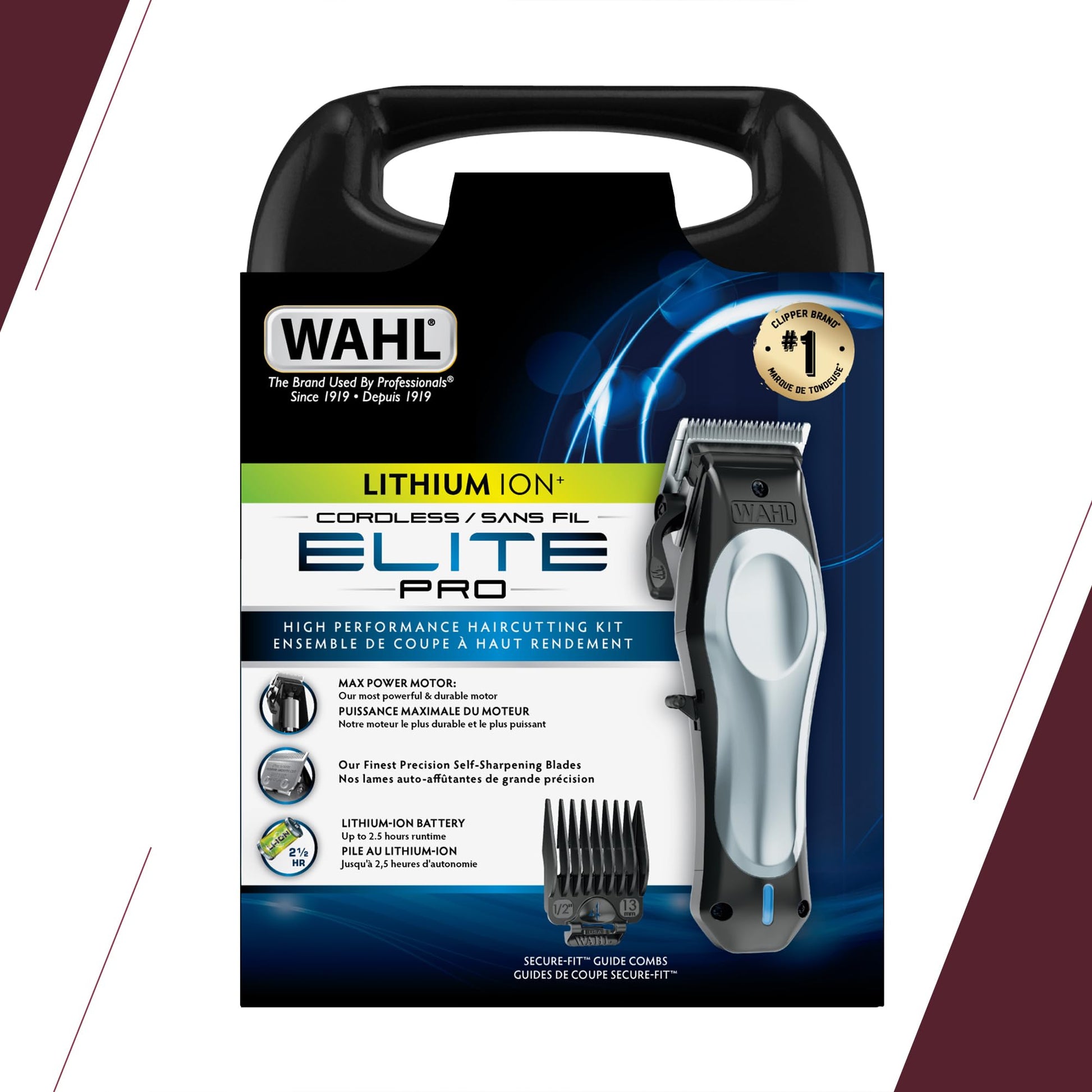 Wahl Elite Pro Cordless Lithium-Ion Hair Clipper Kit – 40% Faster Cutting, Adjustable Taper Lever, Quick-Charge 15 min for 5 min Use – Professional Home Haircutting for Men & Family (Model 3311) Wahl