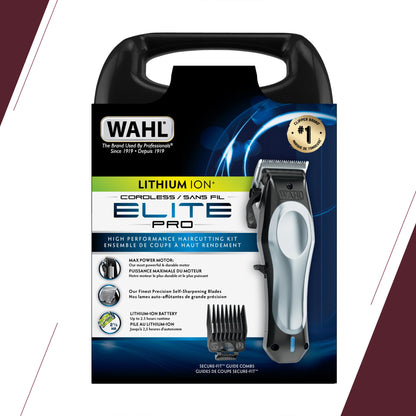 Wahl Elite Pro Cordless Lithium-Ion Hair Clipper Kit – 40% Faster Cutting, Adjustable Taper Lever, Quick-Charge 15 min for 5 min Use – Professional Home Haircutting for Men & Family (Model 3311) Wahl