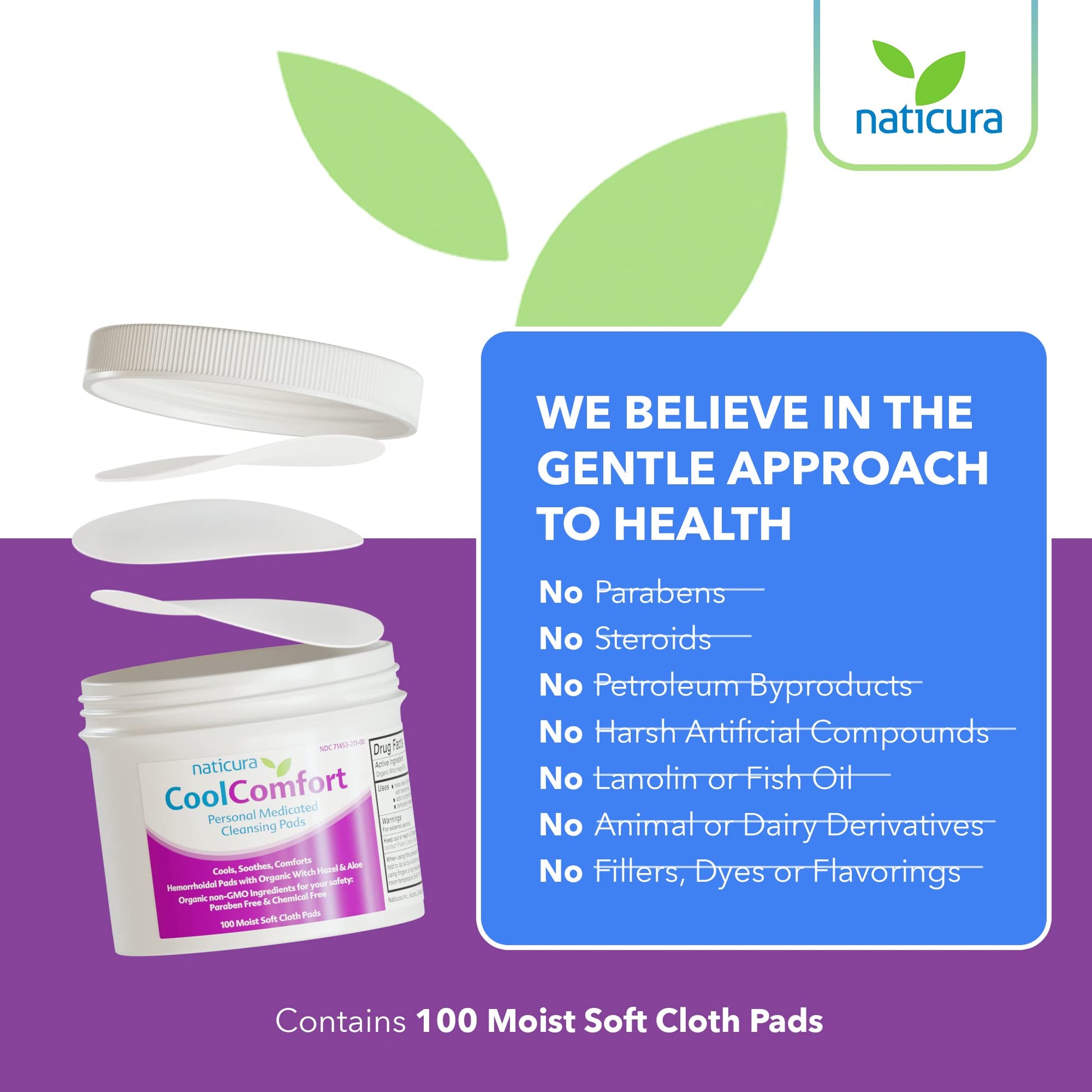 CoolComfort Personal Cleansing Pads with Organic Witch Hazel and Aloe Vera - All Natural and Fast Acting Wipes for Hemorrhoid Burning, Itching, Pain and Swelling - 100 Pads - No Parabens - Available at All In One Marketplace Canada