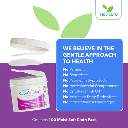 CoolComfort Personal Cleansing Pads with Organic Witch Hazel and Aloe Vera - All Natural and Fast Acting Wipes for Hemorrhoid Burning, Itching, Pain and Swelling - 100 Pads - No Parabens - Available at All In One Marketplace Canada