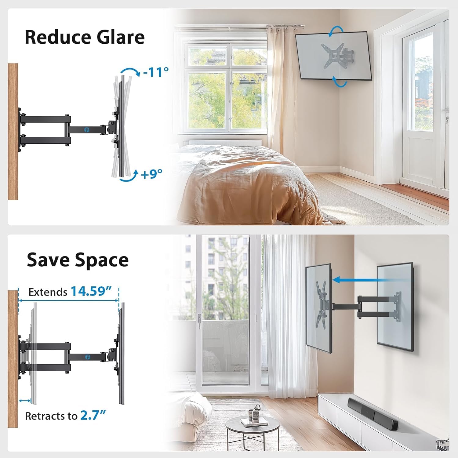 Pipishell Full Motion TV Wall Mount for 13-43 Inch LED LCD Flat Curved Screen TVs & Monitors, Max VESA 200x200mm up to 44lbs, Swivel TV Mount Wall Bracket with Rotation Swivel Tilt Extension, PISF1