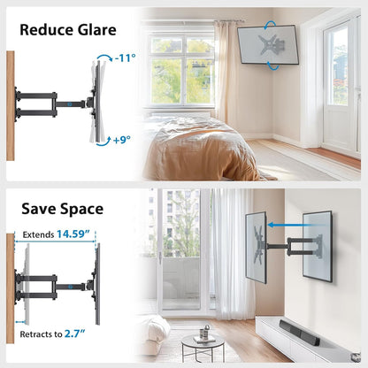 Pipishell Full Motion TV Wall Mount for 13-43 Inch LED LCD Flat Curved Screen TVs & Monitors, Max VESA 200x200mm up to 44lbs, Swivel TV Mount Wall Bracket with Rotation Swivel Tilt Extension, PISF1