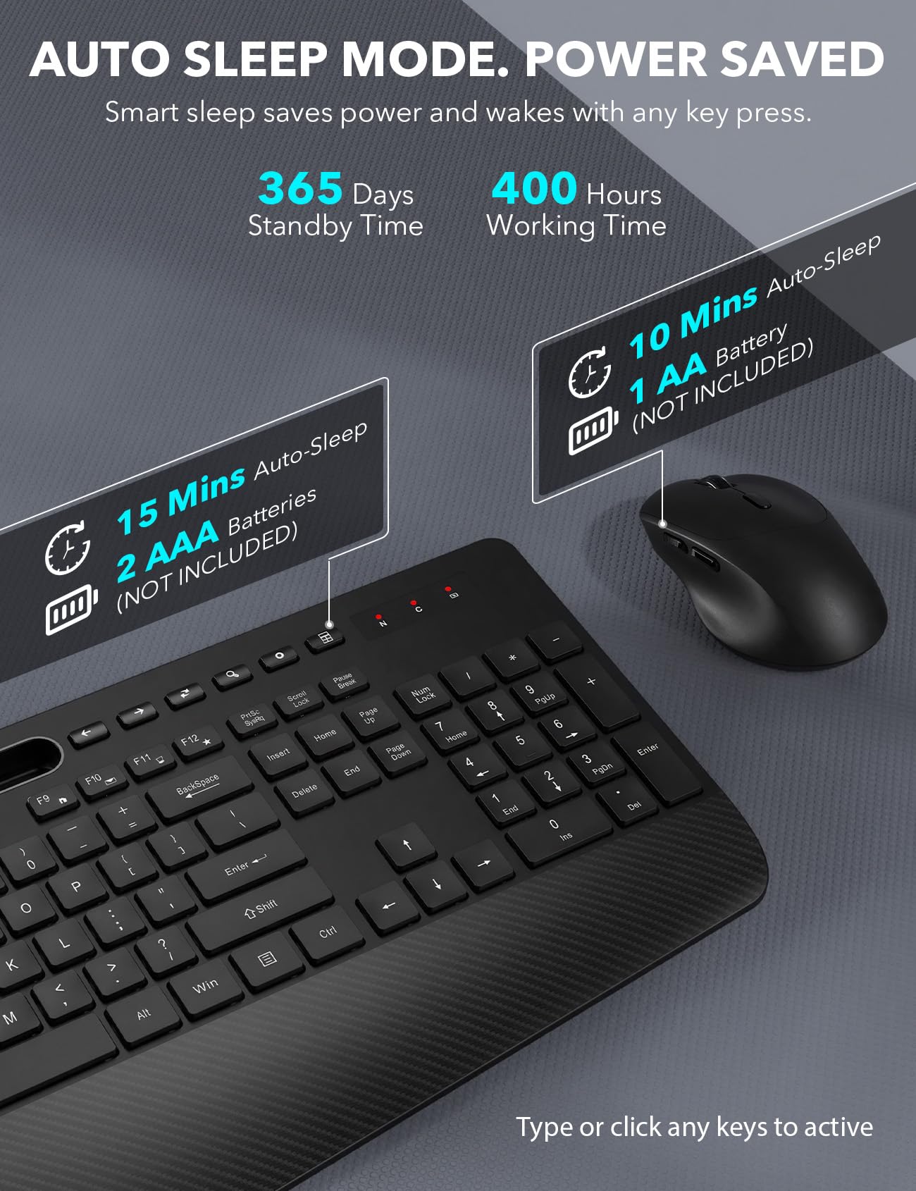 Wireless Keyboard and Mouse Combo - Full-Sized Ergonomic Keyboard with Wrist Rest, Phone Holder, Silent 2.4GHz Cordless Keyboard Mouse for Computer, Laptop, PC, Mac, Windows (Black, 1 Pack)