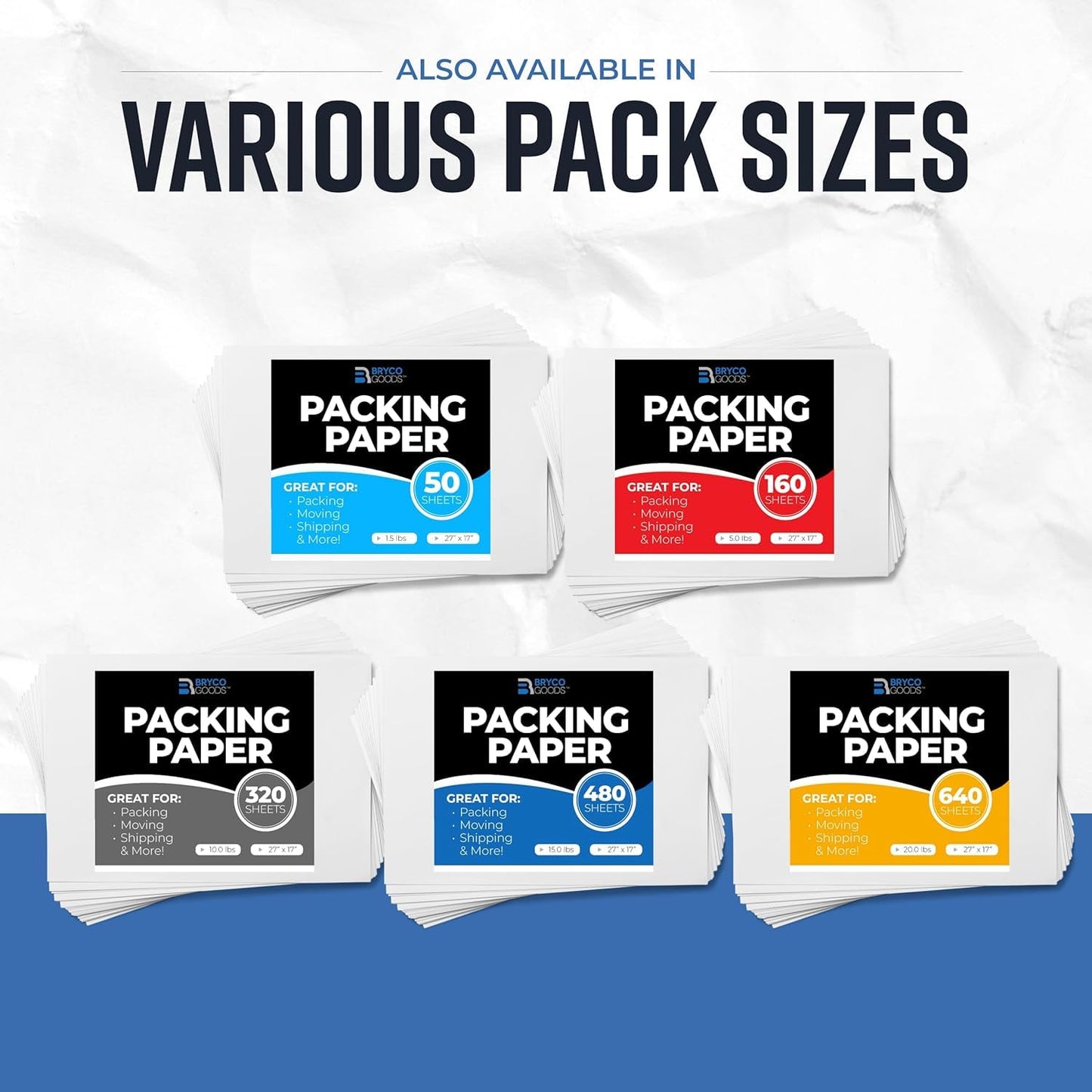 Bryco Goods Newsprint Packing Paper Sheets for Moving - 5lb - 160 Sheets - Moving & Shipping Supplies - 27" x 17" - Wrapping & Protecting Fragile Items - Newspaper Paper - Available at All In One Marketplace Canada