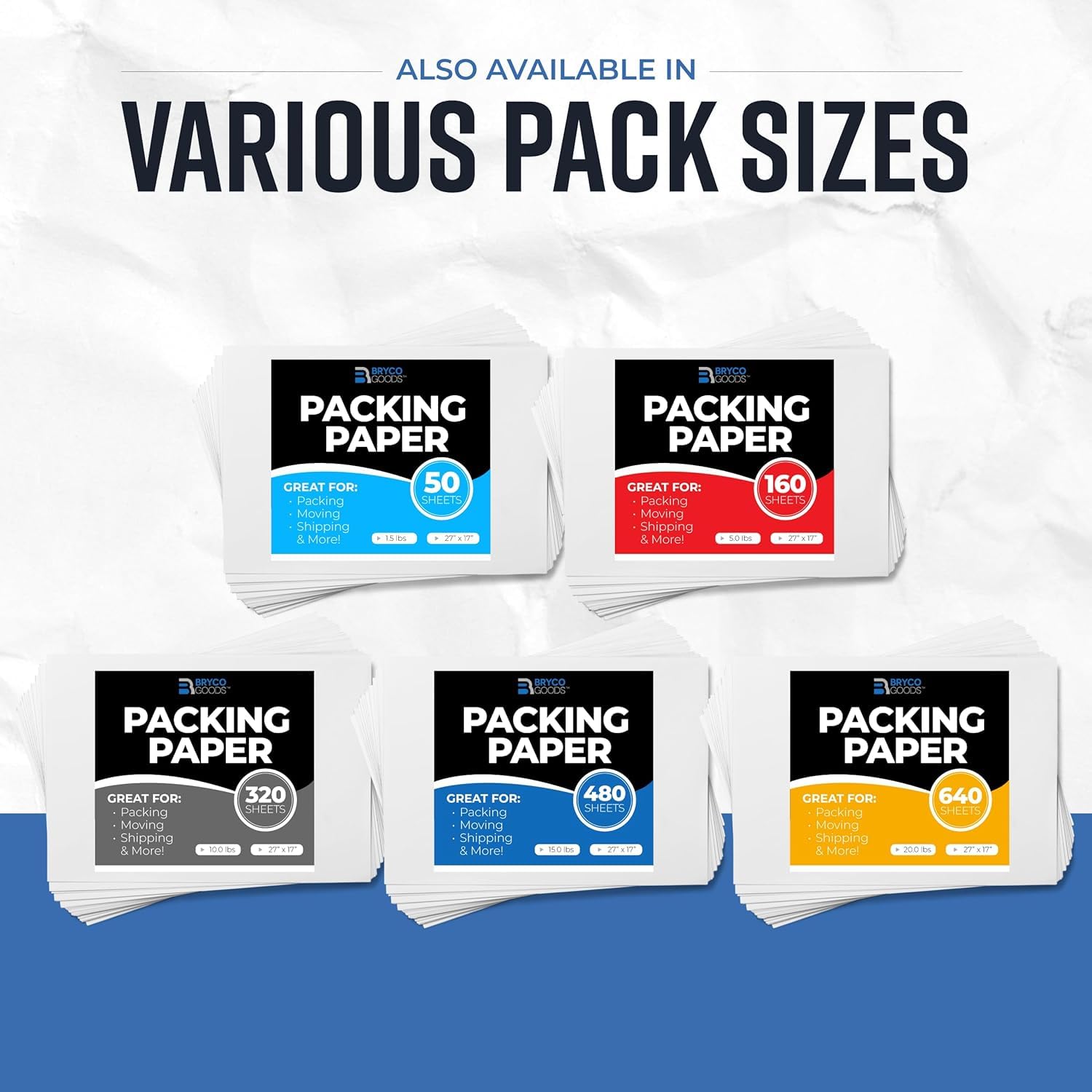 Bryco Goods Newsprint Packing Paper Sheets for Moving - 5lb - 160 Sheets - Moving & Shipping Supplies - 27" x 17" - Wrapping & Protecting Fragile Items - Newspaper Paper - Available at All In One Marketplace Canada