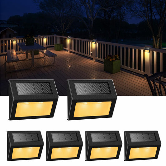 Solar Lights for Steps Decks Pathway Yard Stairs Fences, LED lamp, Rainproof, Black Metal case, 6 Pack